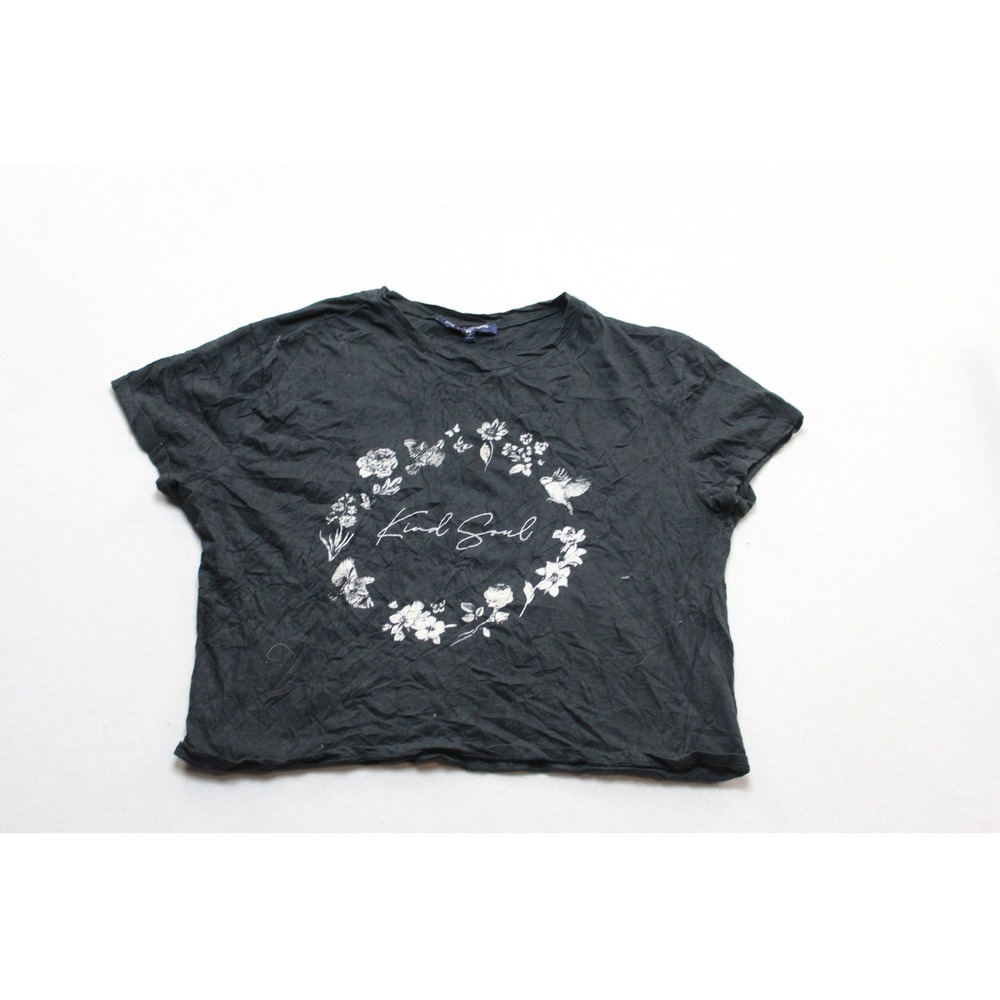 One Clothing Graphic Tee Women Size Medium Black Excellent Kind Soul Floral